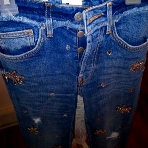 H and M embellished, button front denim